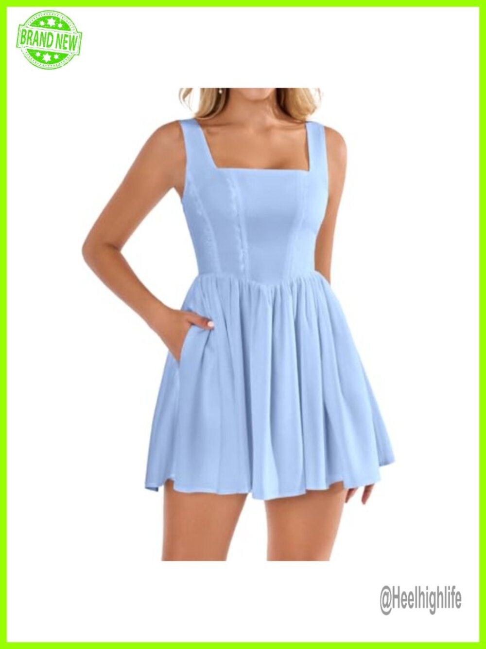 Women's Floral Mini Dress Square Neck Lace A-Line Sundress with Pockets Summer
